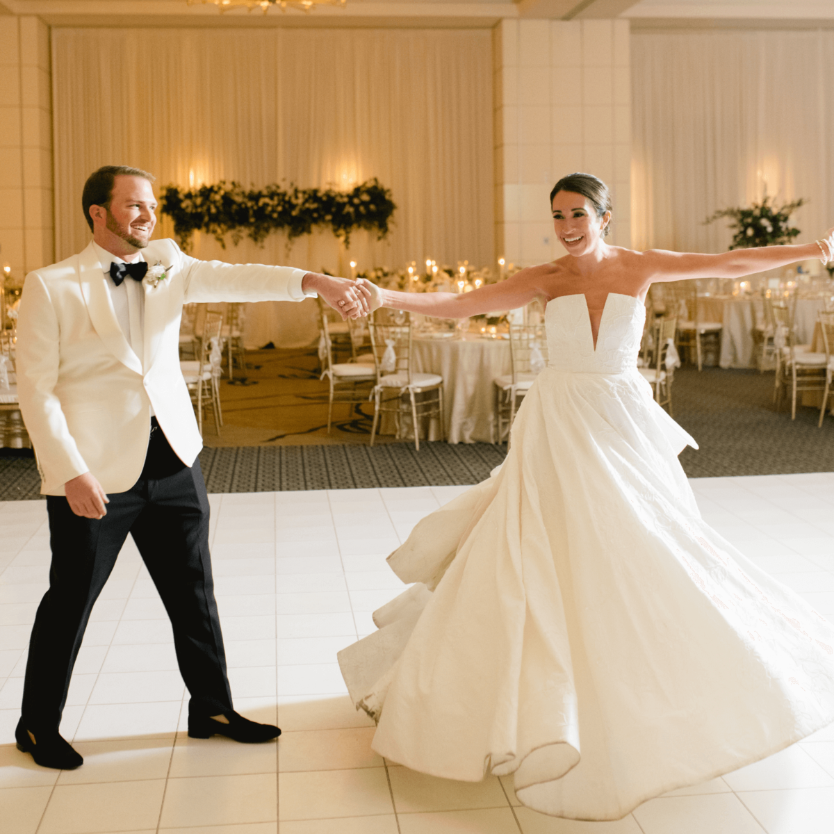 Bride and groom dancing